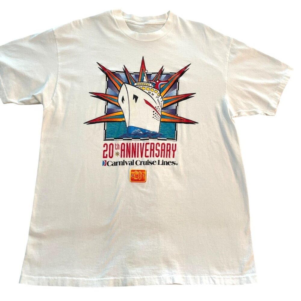VTG Cruise Graphic T Shirt 1992 Carnival Lines 20th Anniversary White Ship Sz XL - Picture 2 of 6